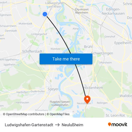 Ludwigshafen-Gartenstadt to Neulußheim map