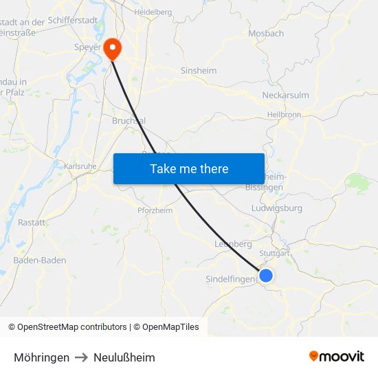 Möhringen to Neulußheim map