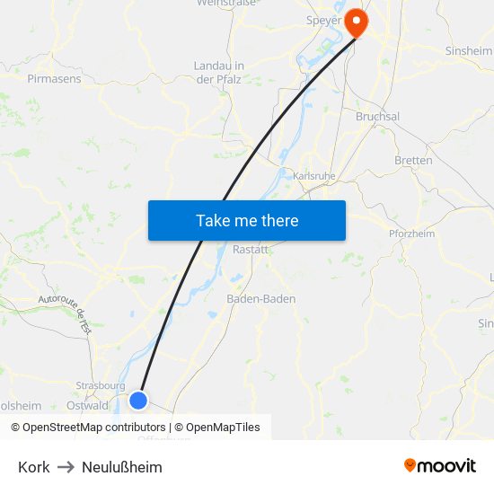 Kork to Neulußheim map