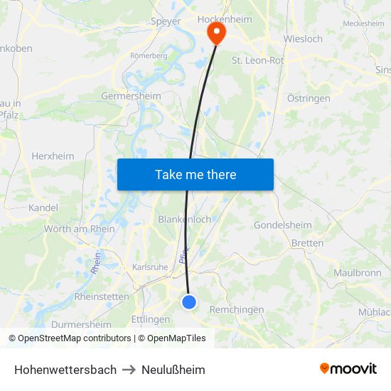 Hohenwettersbach to Neulußheim map