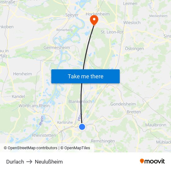 Durlach to Neulußheim map