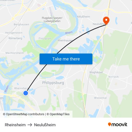 Rheinsheim to Neulußheim map