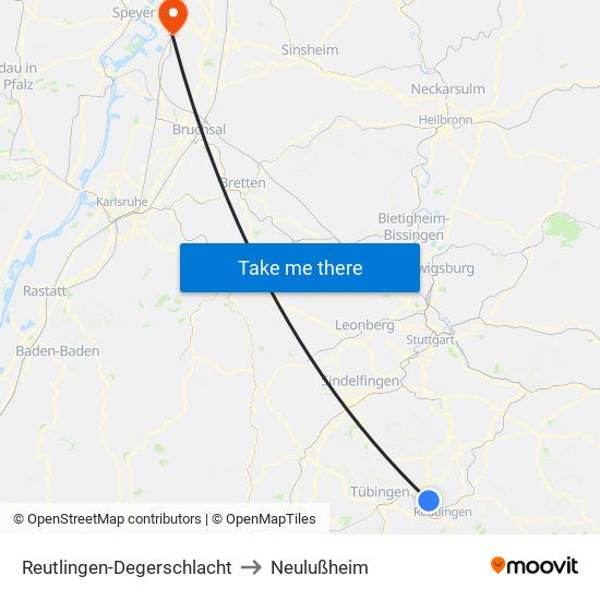 Reutlingen-Degerschlacht to Neulußheim map