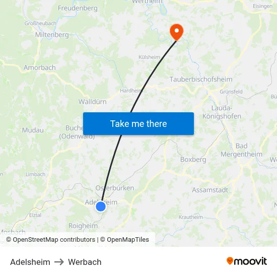 Adelsheim to Werbach map