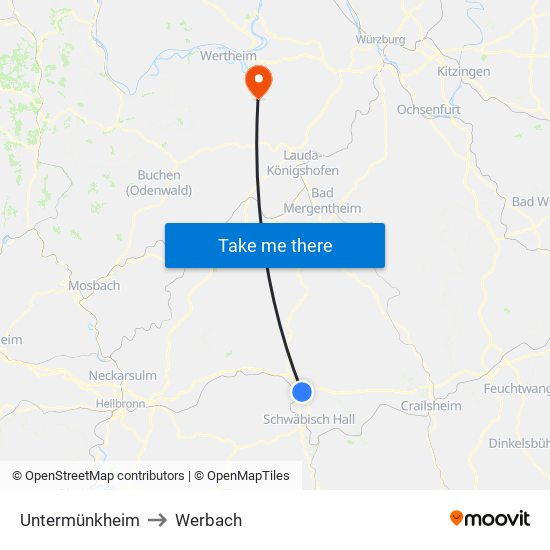 Untermünkheim to Werbach map