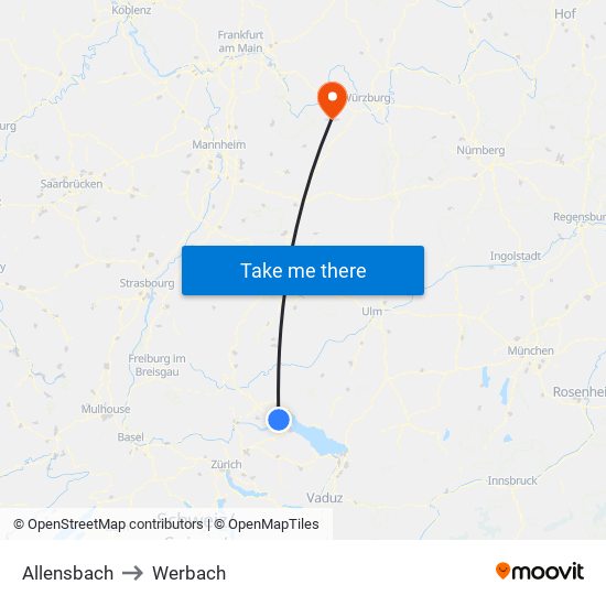 Allensbach to Werbach map