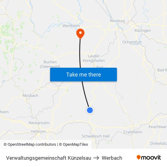 Verwaltungsgemeinschaft Künzelsau to Werbach map