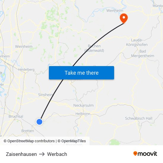 Zaisenhausen to Werbach map