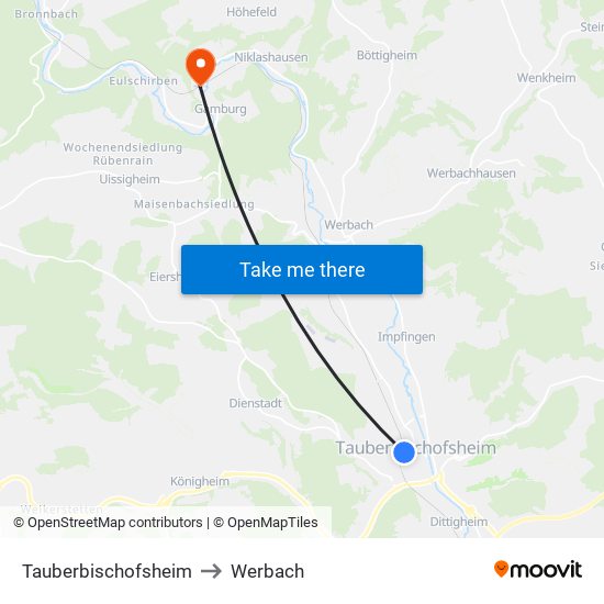 Tauberbischofsheim to Werbach map