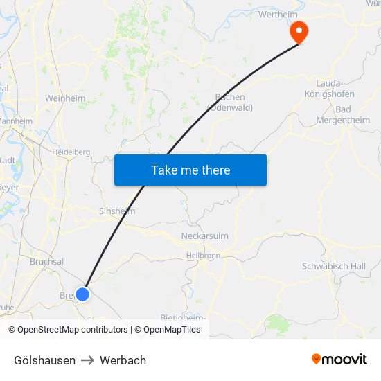 Gölshausen to Werbach map