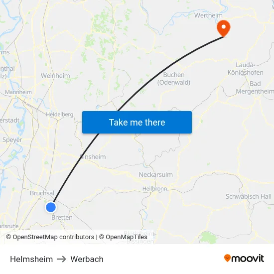 Helmsheim to Werbach map