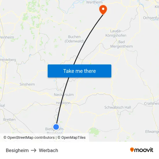 Besigheim to Werbach map