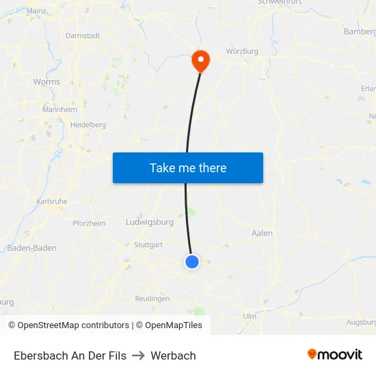 Ebersbach An Der Fils to Werbach map