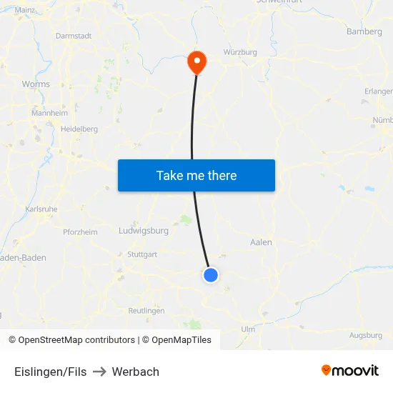 Eislingen/Fils to Werbach map