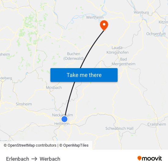 Erlenbach to Werbach map