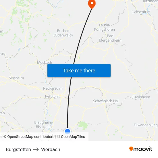 Burgstetten to Werbach map