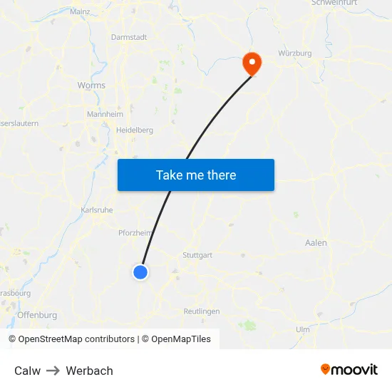 Calw to Werbach map