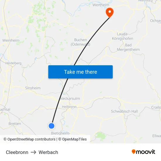 Cleebronn to Werbach map