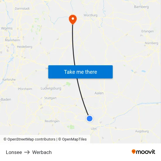 Lonsee to Werbach map