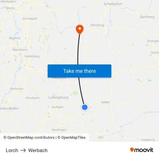 Lorch to Werbach map
