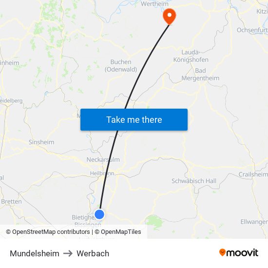 Mundelsheim to Werbach map