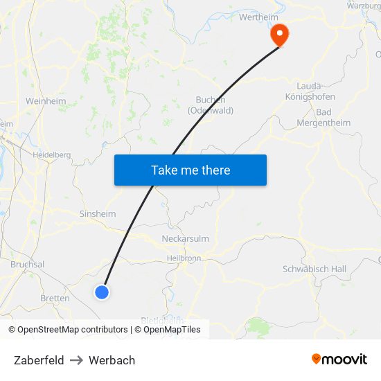 Zaberfeld to Werbach map