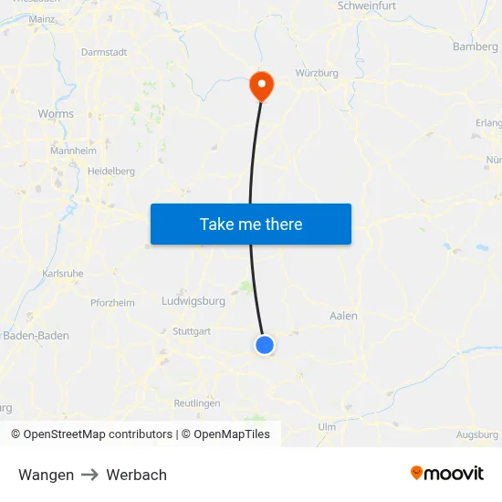Wangen to Werbach map