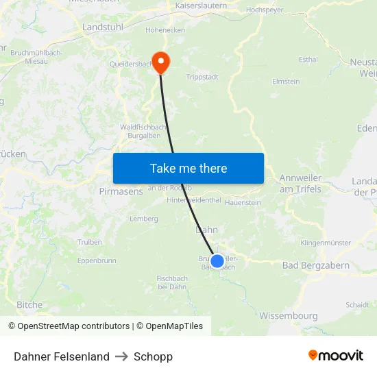 Dahner Felsenland to Schopp map