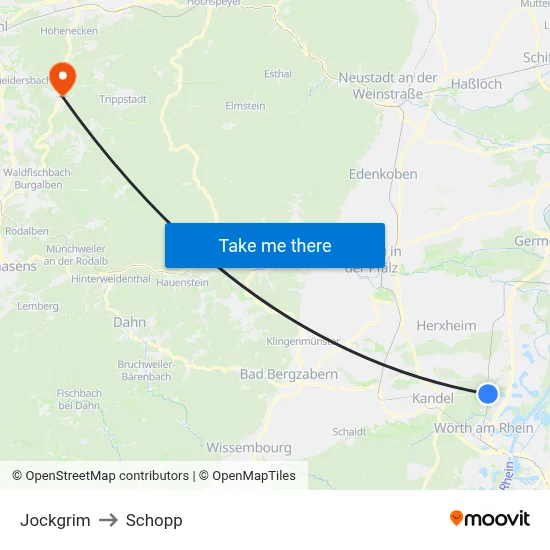Jockgrim to Schopp map