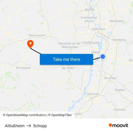Altlußheim to Schopp map