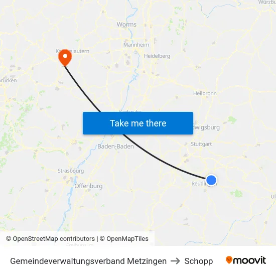 Gemeindeverwaltungsverband Metzingen to Schopp map