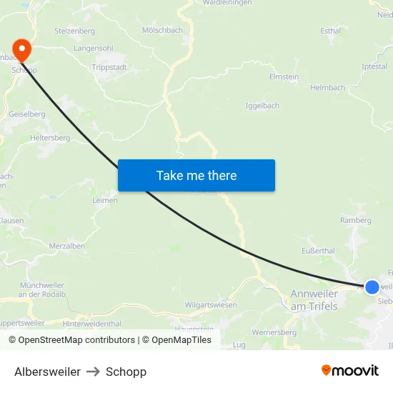 Albersweiler to Schopp map