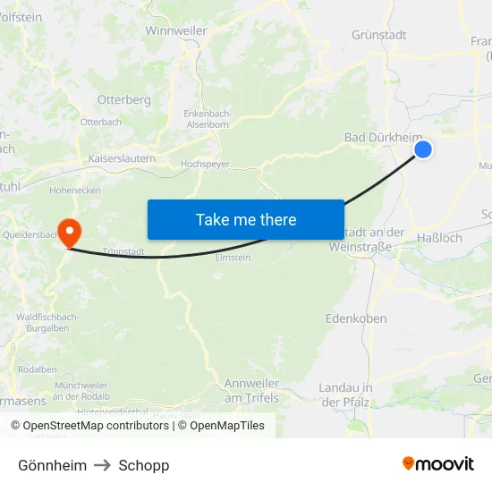 Gönnheim to Schopp map