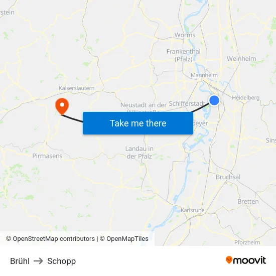 Brühl to Schopp map