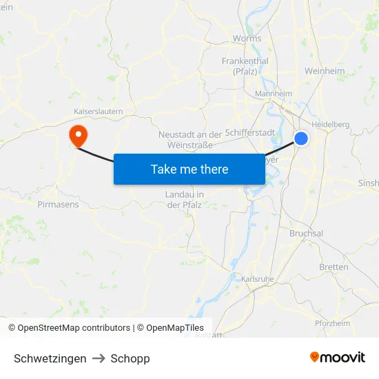 Schwetzingen to Schopp map