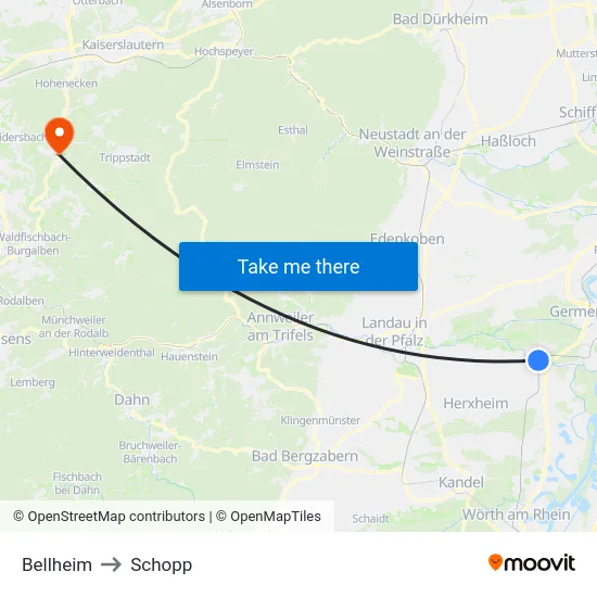 Bellheim to Schopp map
