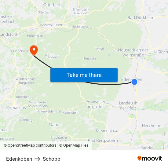 Edenkoben to Schopp map