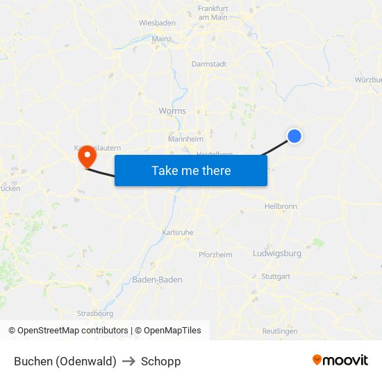 Buchen (Odenwald) to Schopp map