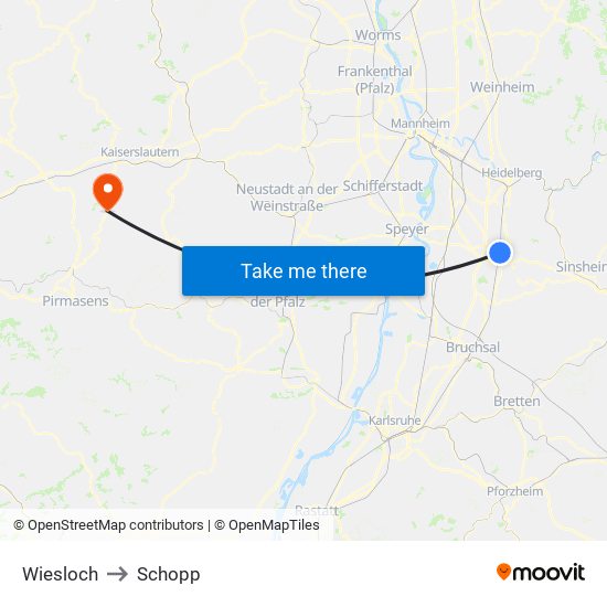 Wiesloch to Schopp map