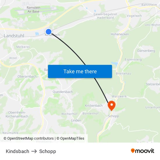 Kindsbach to Schopp map