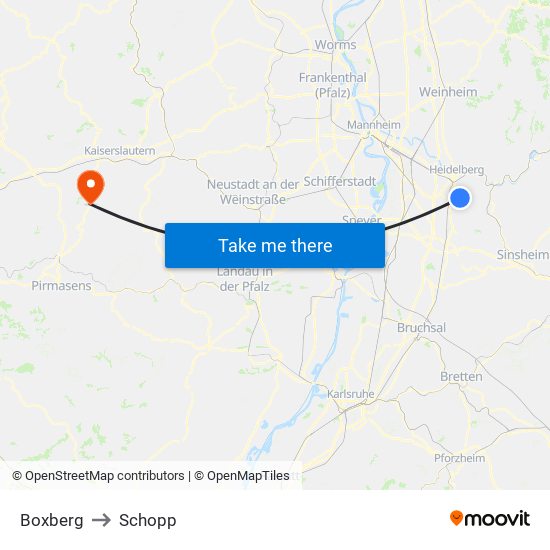 Boxberg to Schopp map