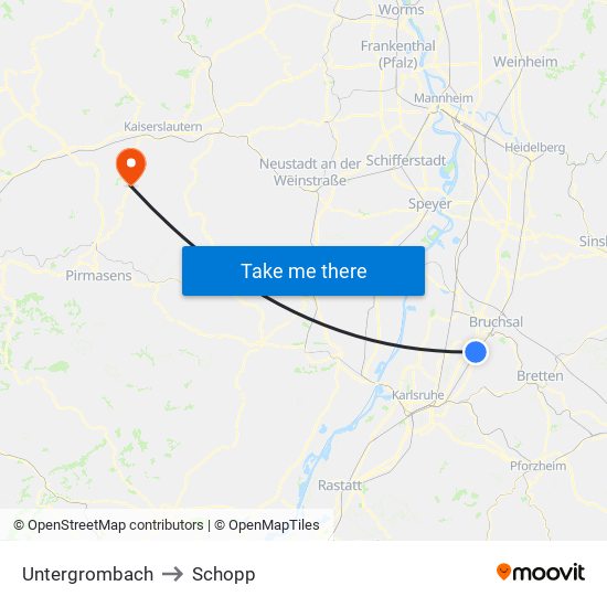Untergrombach to Schopp map