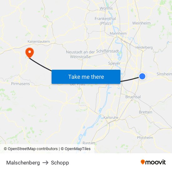 Malschenberg to Schopp map