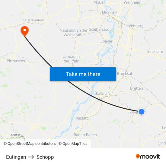 Eutingen to Schopp map