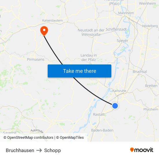 Bruchhausen to Schopp map