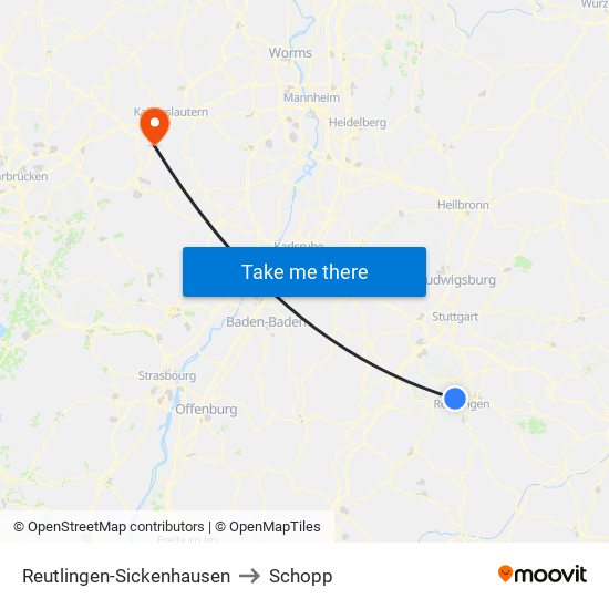 Reutlingen-Sickenhausen to Schopp map