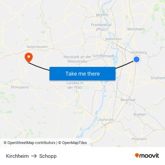 Kirchheim to Schopp map