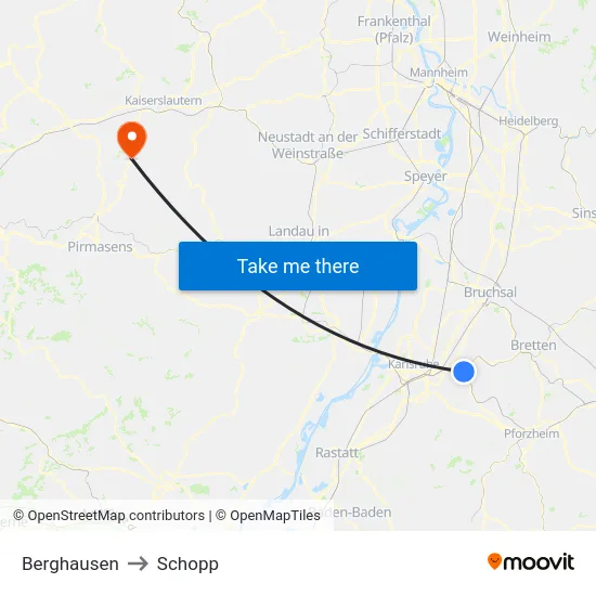 Berghausen to Schopp map