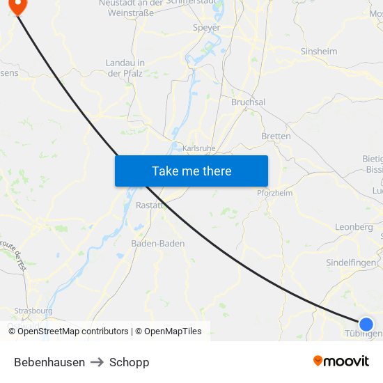 Bebenhausen to Schopp map