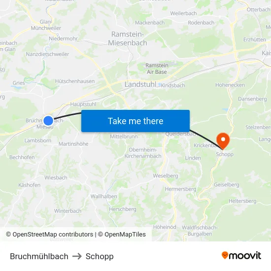 Bruchmühlbach to Schopp map